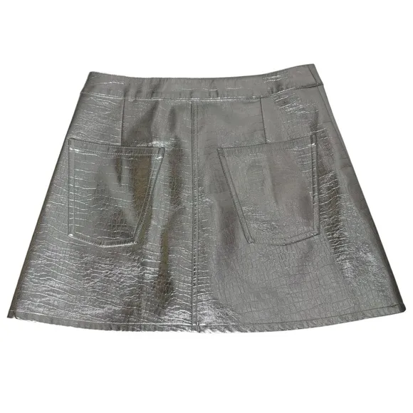 Ronny Kobo Silver Metallic Skirt Criss Cross Waist Donnie Size S