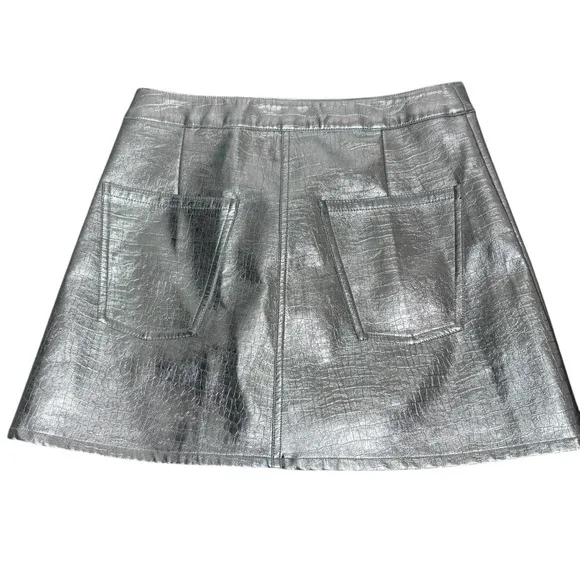 Ronny Kobo Silver Metallic Skirt Criss Cross Waist Donnie Size S
