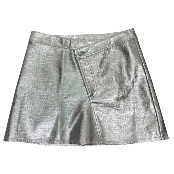 Ronny Kobo Silver Metallic Skirt Criss Cross Waist Donnie Size S