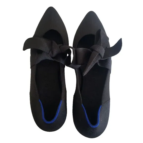 Rothys Mary Jane Bow Point Toe Flats Black Women's Size 5.5