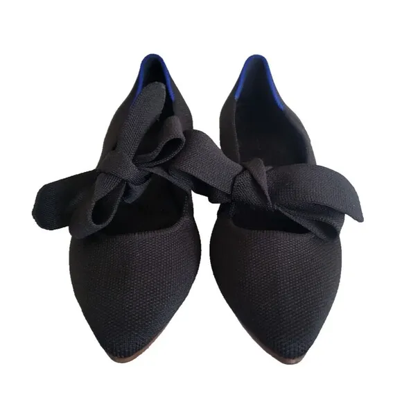 Rothys Mary Jane Bow Point Toe Flats Black Women's Size 5.5