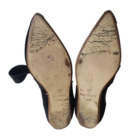 Rothys Mary Jane Bow Point Toe Flats Black Women's Size 5.5
