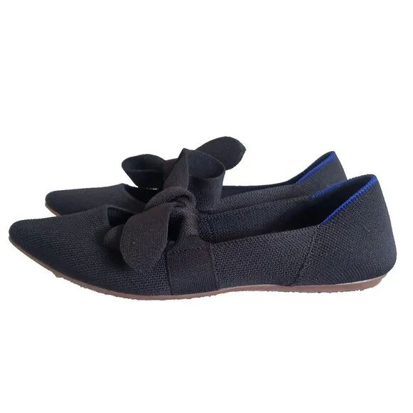 Rothys Mary Jane Bow Point Toe Flats Black Women's Size 5.5