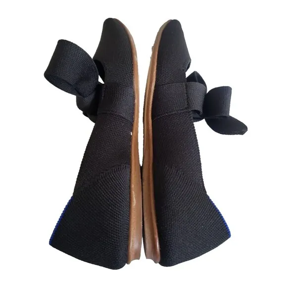 Rothys Mary Jane Bow Point Toe Flats Black Women's Size 5.5