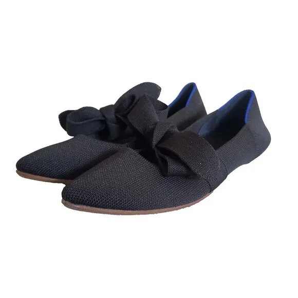 Rothys Mary Jane Bow Point Toe Flats Black Women's Size 5.5