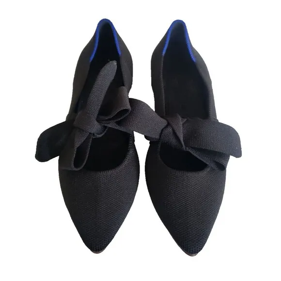Rothys Mary Jane Bow Point Toe Flats Black Women's Size 5.5