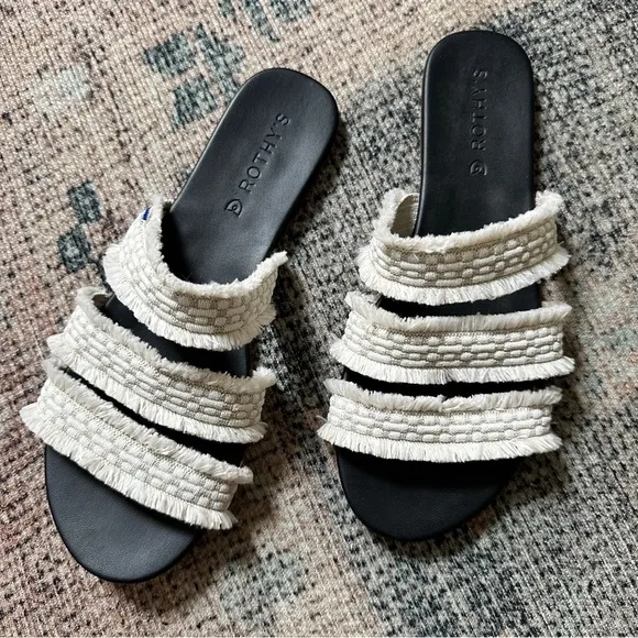 Rothy’s Slip On Cream Fringe Sandals sz 8.5