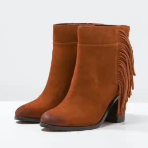 Rust Western Cowboy Ankle Fringe Boots