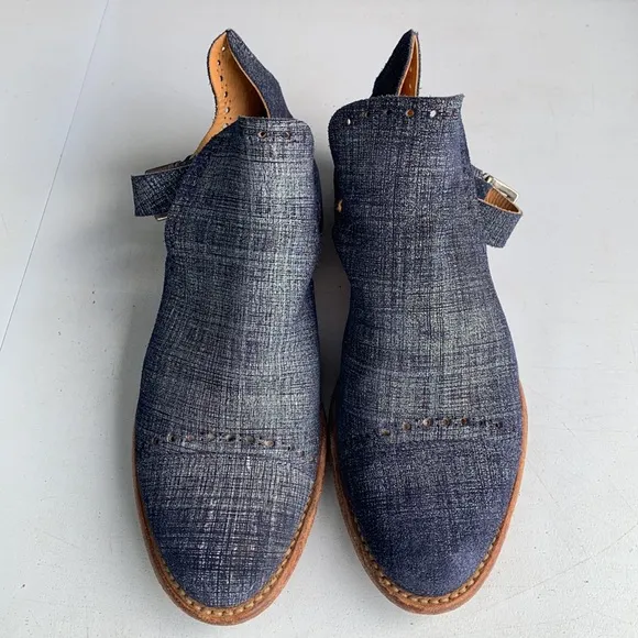 S274 The Office‎ of Angela Scott Mr. Ed Cutout Denim Suede Shoes Women’s Size 36