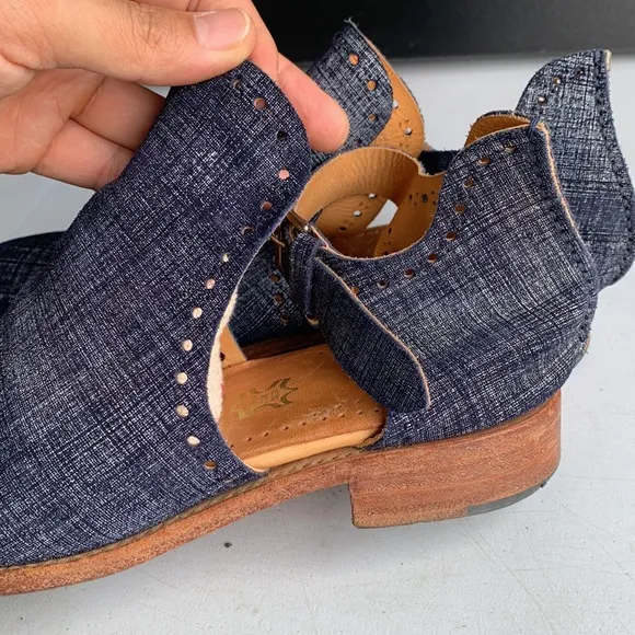 S274 The Office‎ of Angela Scott Mr. Ed Cutout Denim Suede Shoes Women’s Size 36