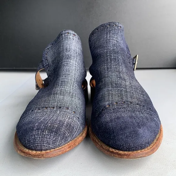 S274 The Office‎ of Angela Scott Mr. Ed Cutout Denim Suede Shoes Women’s Size 36