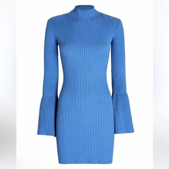 Sablyn Evangeline Bell-Sleeve Knit Mini Dress Blue Medium