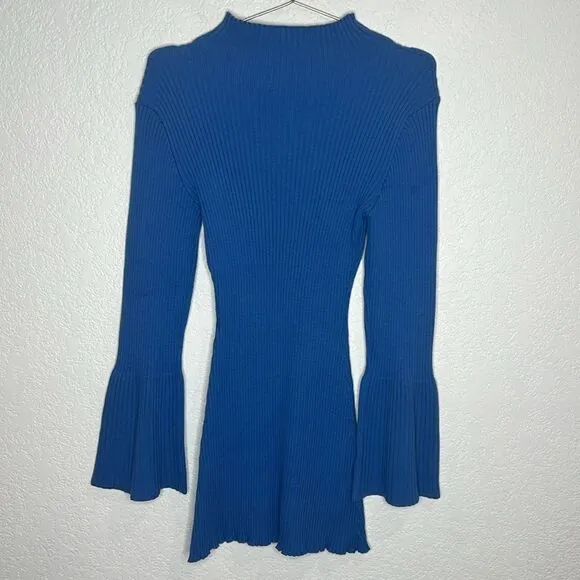 Sablyn Evangeline Bell-Sleeve Knit Mini Dress Blue Medium