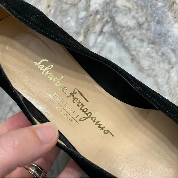Salvatore Ferragamo Black Suede Shoes Embroidered Logo UK 5 1/2