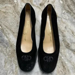 Salvatore Ferragamo Black Suede Shoes Embroidered Logo UK 5 1/2