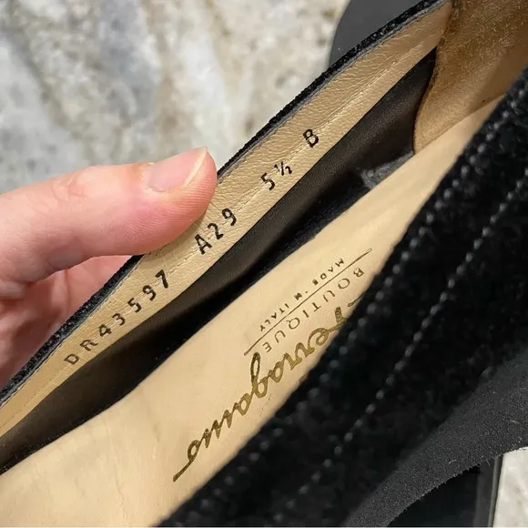 Salvatore Ferragamo Black Suede Shoes Embroidered Logo UK 5 1/2