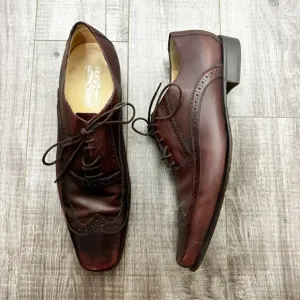 Salvatore Ferragamo Brown Wing Tip Square Toe Lace Up Dress Shoes Size 11