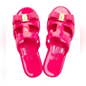 SALVATORE FERRAGAMO - Lylia J Bow T-strap Pink PVC Sandals - 9W - almost NIB!