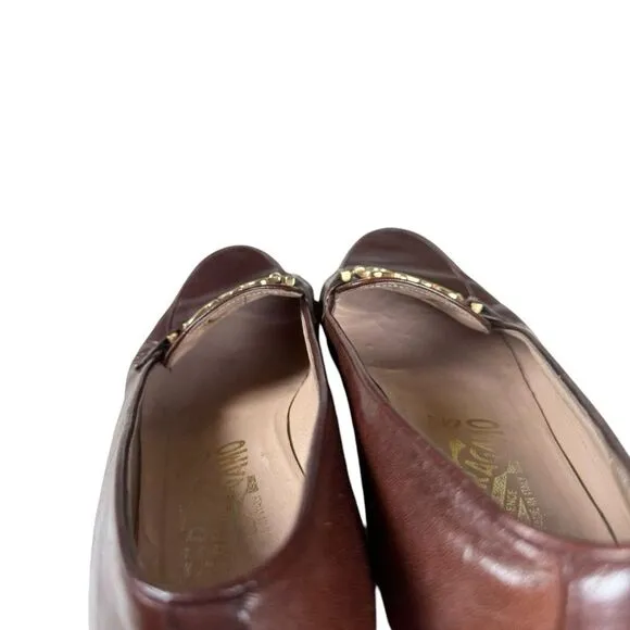 Salvatore Ferragamo Women's Brown Loafer‎ Gancini Shoes Sz 6 B Made in Italy