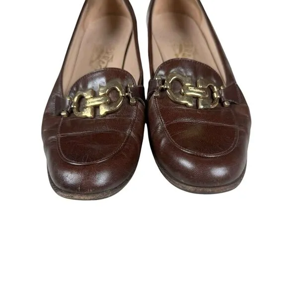 Salvatore Ferragamo Women's Brown Loafer‎ Gancini Shoes Sz 6 B Made in Italy