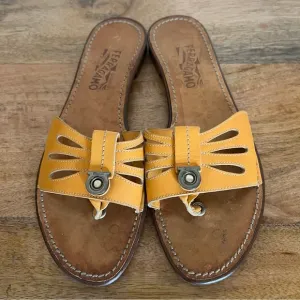 Salvatore Ferragamo Yellow Leather Slip on Sandals Size 8.5