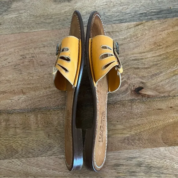 Salvatore Ferragamo Yellow Leather Slip on Sandals Size 8.5