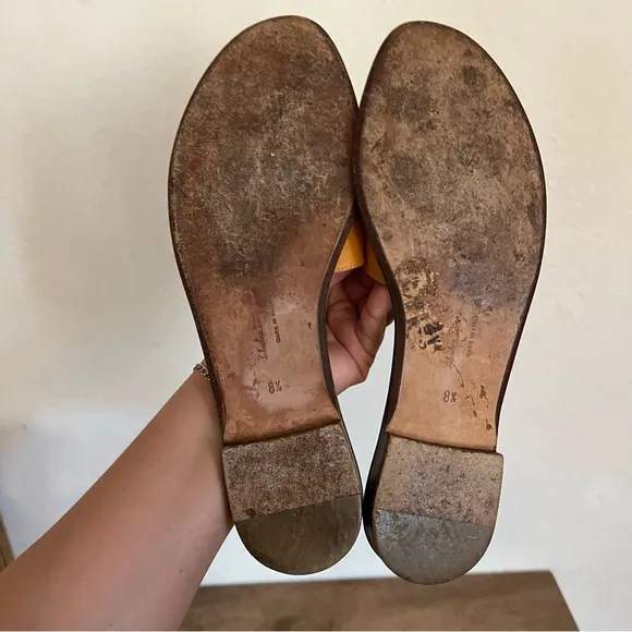 Salvatore Ferragamo Yellow Leather Slip on Sandals Size 8.5