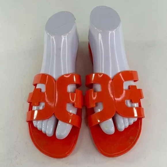 SAM EDELMAN Bay Jelly Double E Slide Sandals US 8 M Women’s Orange PVC Slip On