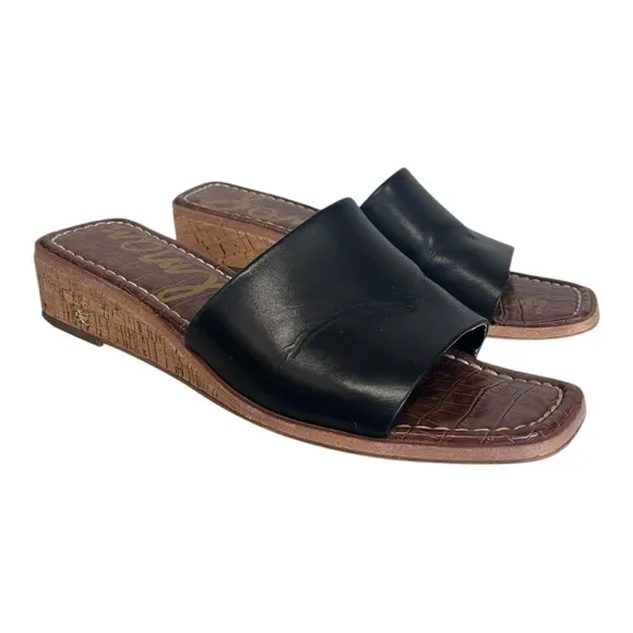 Sam Edelman | Black Leather Valery Slip On Wedge Sandals 8.5