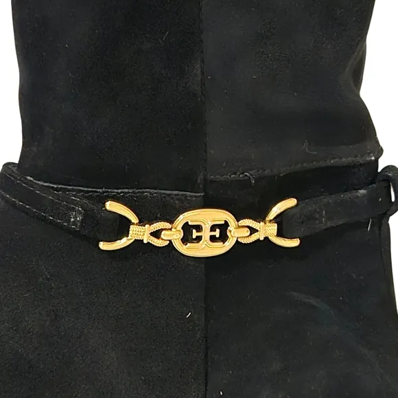 Sam Edelman Clive Black Knee-High Dress Boots with Gold Accent