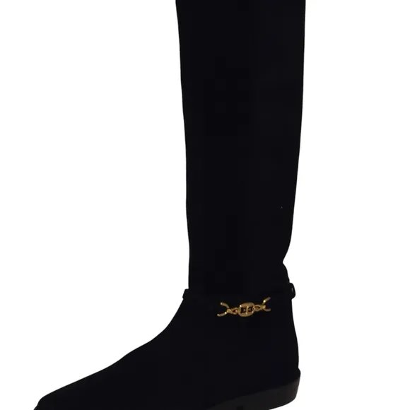 Sam Edelman Clive Black Knee-High Dress Boots with Gold Accent