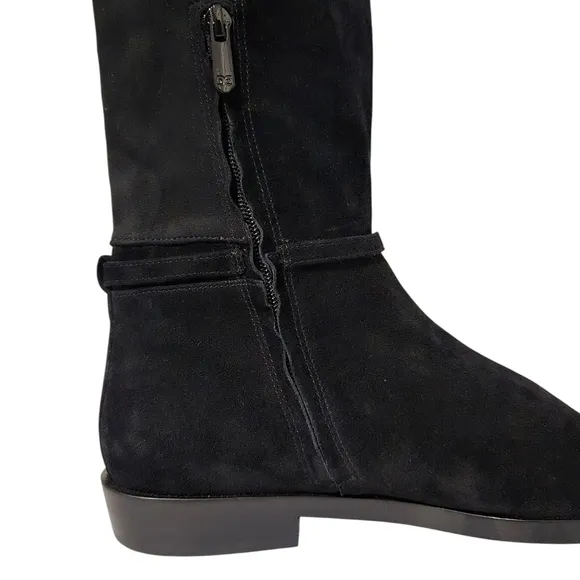 Sam Edelman Clive Black Knee-High Dress Boots with Gold Accent