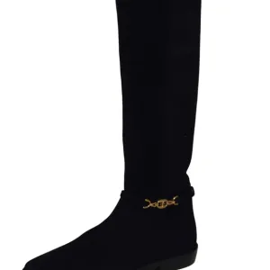 Sam Edelman Clive Black Knee-High Dress Boots with Gold Accent