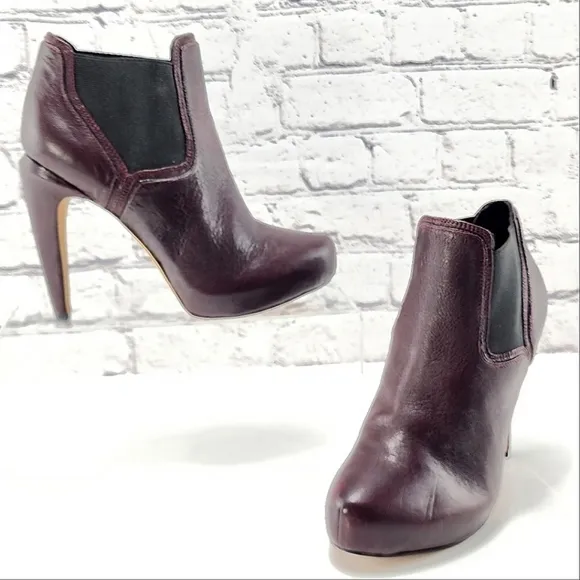 SAM EDELMAN - Heel ankle boots, approx. 4.75&quot;, burgundy, leather, size 8.5