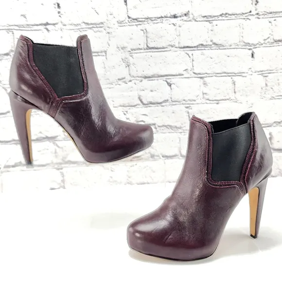SAM EDELMAN - Heel ankle boots, approx. 4.75&quot;, burgundy, leather, size 8.5