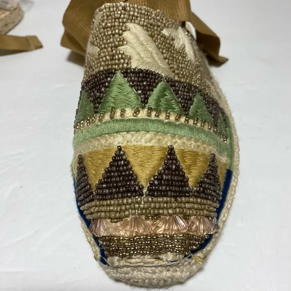 Sam Edelman Karolyn Multicolor Beaded Ankle Ribbon Tie Espadrille Sandals Size 9