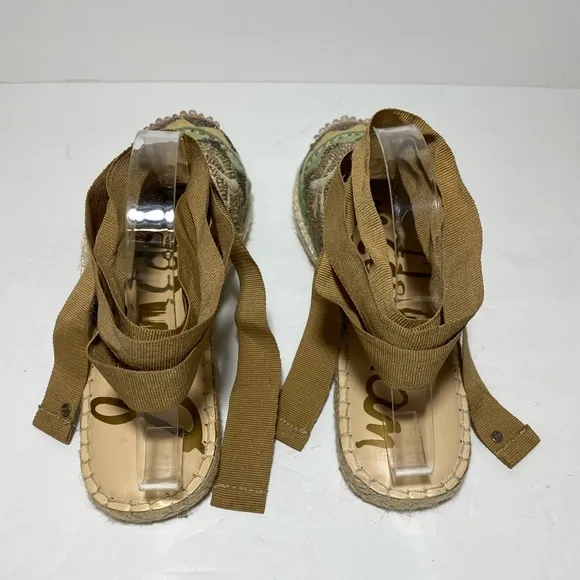 Sam Edelman Karolyn Multicolor Beaded Ankle Ribbon Tie Espadrille Sandals Size 9