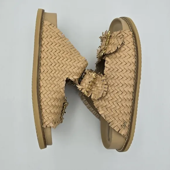 Sam Edelman Oaklyn Slide Sandals With Embelished Buckles, Women's 5M, Natural