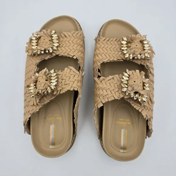 Sam Edelman Oaklyn Slide Sandals With Embelished Buckles, Women's 5M, Natural