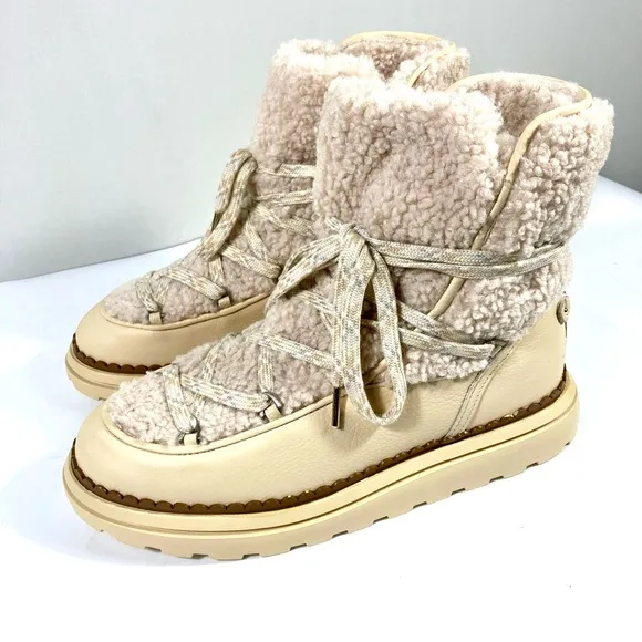 Sam Edelman Orelia Pull On Lace Up Cold Weather Boots Natural 10 NEW