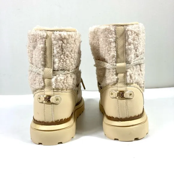 Sam Edelman Orelia Pull On Lace Up Cold Weather Boots Natural 10 NEW