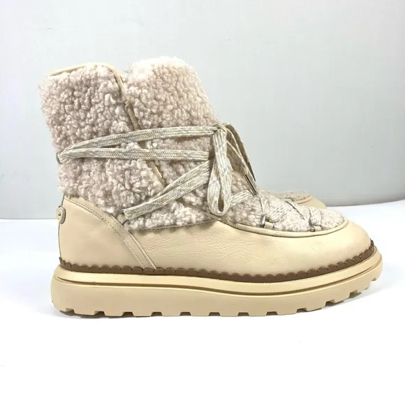 Sam Edelman Orelia Pull On Lace Up Cold Weather Boots Natural 10 NEW