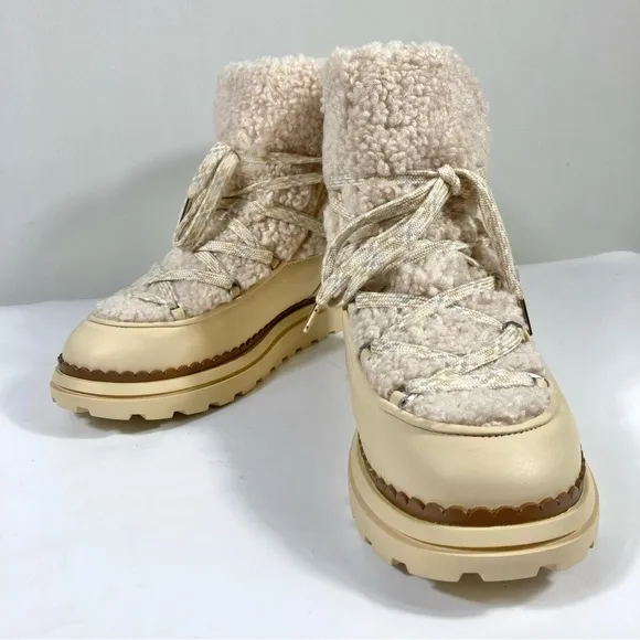Sam Edelman Orelia Pull On Lace Up Cold Weather Boots Natural 10 NEW