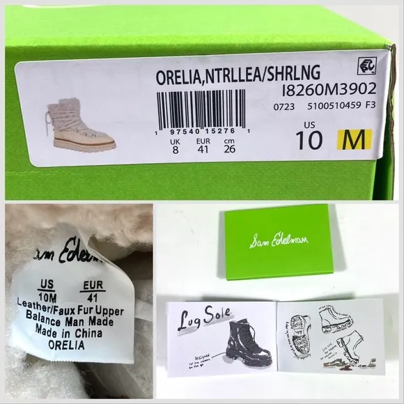 Sam Edelman Orelia Pull On Lace Up Cold Weather Boots Natural 10 NEW