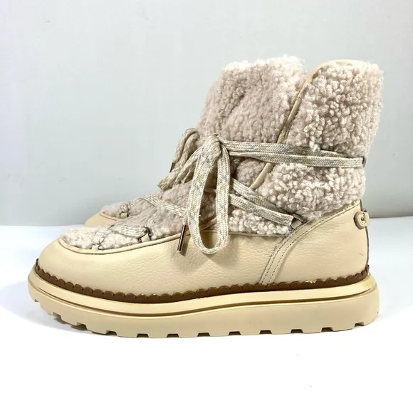 Sam Edelman Orelia Pull On Lace Up Cold Weather Boots Natural 10 NEW