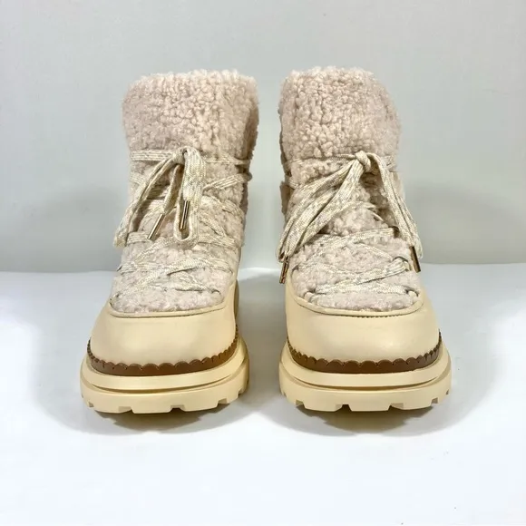 Sam Edelman Orelia Pull On Lace Up Cold Weather Boots Natural 10 NEW