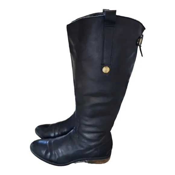 Sam Edelman Penny 2 Riding Boots Knee High Sz 7.5 M Black Leather Rear Zipper