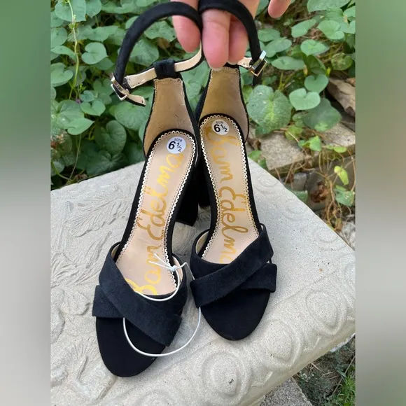 Sam Edelman Yancy Block Heel Ankle Strap Sandals Black Suede Size 6.5 NWOB