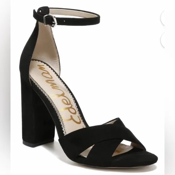 Sam Edelman Yancy Block Heel Ankle Strap Sandals Black Suede Size 6.5 NWOB