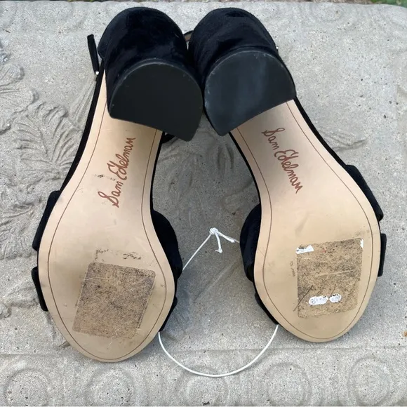 Sam Edelman Yancy Block Heel Ankle Strap Sandals Black Suede Size 6.5 NWOB